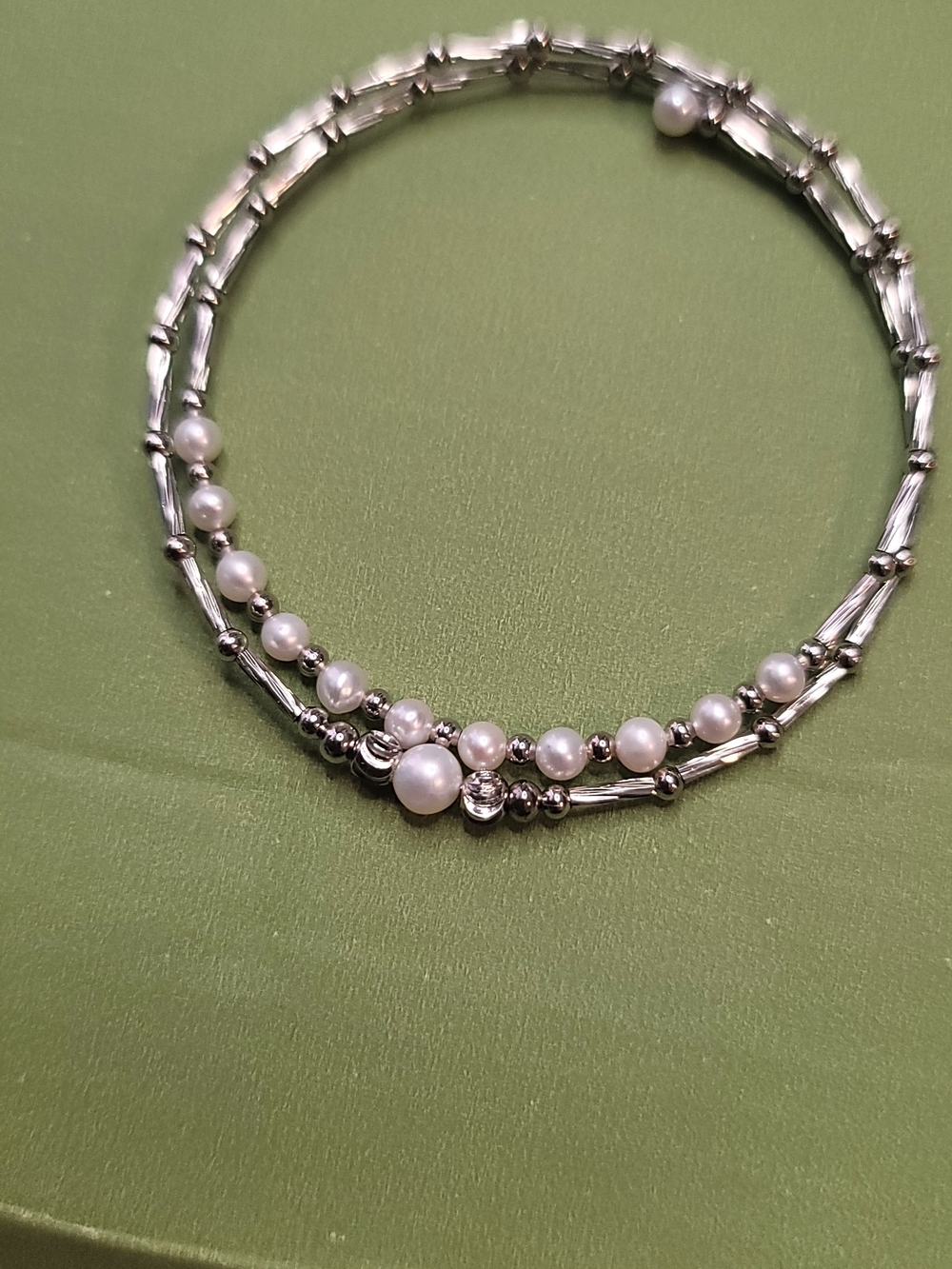 Silver Tone Freshwater Pearl Beaded Wrap Bracelet - White Pearls - Picture 4 of 4